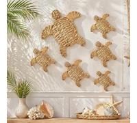 Threehoney 6 Pcs Sea Turtle Beach Theme Decor Handmade Wicker Turtle Wall Decor Sea Life Hanging Wall Art Coastal Nautical Sculpture Table Decoration for Boho Bathroom Indoor Outdoor Ornament