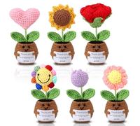 Threehoney 6 Pcs Teacher Appreciation Gifts Bulk Crochet Flower with Card Thank You for Helping Me Grow Crochet Teacher Thank You Gifts for Back to School Birthday Home Office(Various Flowers)