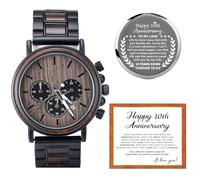 Threehoney Anniversary for Men Gifts Wedding Anniversary Keepsake for Husband Engraved Wooden Watch for Boyfriend, black, 10 Years