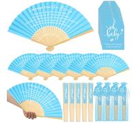 Threehoney Baby Shower Favors for Guests Folding Paper Fans a Message from The Bump Favors Bamboo Fans with Thank You Tags Handheld Fans Baby Shower Party Favor for Girl Gender Reveal (Blue,50)