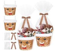 Threehoney Christmas Gift Basket Empty Wrapping Set Bamboo Rope Basket with Bag and Bow Ribbon Xmas Gifts for Women Men Storage Gift Snack Skep with Handle for Xmas Decoration(Gingerbread Man,Brown)