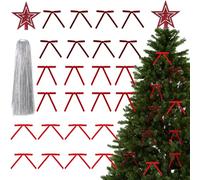 Threehoney Christmas Tree Ornaments Set Include 36 Premade Vintage Velvet Christmas Bows 1 Flocking Xmas Tree Topper 5000 Strands Tinsel Icicles for Xmas Wreaths Home Decor (Burgundy)
