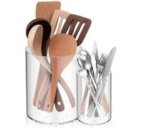 Threehoney Clear Utensil Holder 6.8''+5.4''acrylic Kitchen Counter Utensil Crock Plastic Cooking Tool Organizer Easy to Clean Cooking Spoon Holder for Spatula Modern Kitchen Decoration and Accessories