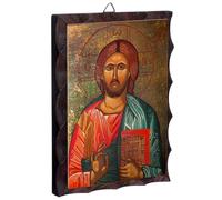 Threehoney Greek Christian Orthodox Icon Jesus Christ Image Hanging Painting Handmade Solid Wood Decorative Painting for Home and Church Decoration 6.3 x 4.7 in
