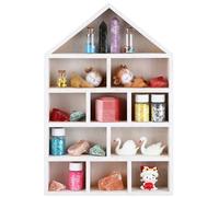 Threehoney House Shaped Wooden Shadow Cubby Box 10 W x 2 1/4 D x 15 H Hanging Display Shelf Organizer Wall Mounted Curio Cabinet Wooden Display Case Miniature Shelf for Figures(Wood Color)