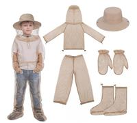 Threehoney Kids Mosquito Outdoor Suit Bug Net Pants & Jacket with Hood Fishing Hat Mitt Socks for Girls Boys Camping Hiking(Small,Yellow)