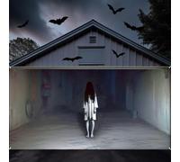 Threehoney Large Halloween Scary Garage Door Cover Banner Halloween Garage Door Decorations Backdrop Wall Background Party Decorations for Home Outdoor Holiday Wall Decor(6x13ft,Ghost)
