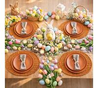 Threehoney Set of 4 Rattan Woven Easter Egg Shaped Placemats Natural Egg Wicker Place Mats Washable Rustic Braided Table Mats for Easter Spring Dining Kitchen Table Decorations Home Party Decoration