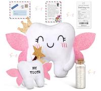 Threehoney Tooth Fairy Pillow Kit Includes Toothfairy Pillow with Pocket Fairy Glitter Receipt Envelope Card, Toothfairy Plush Keepsake Gift for Kids Boys Girls Souvenir (Cute Style)