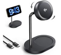 THREEKEY Charging Station, for MagSafe Charger with 180° Rotation, Qi2 15W Fast Charging Pad with Dual-Sided Magnets, Magnetic Wireless Charger Stand for iPhone 16-12 Series/Airpods (TZH103 Black)