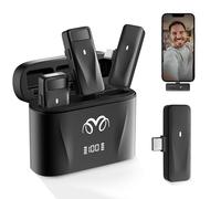 Threesheep Type C Mini Wireless Lapel Lavalier Microphone for iPhone 15, Android USB C - 2 Pack with Charge Case, Noise Canceling Lav Mic, Clip On Microphone for Recording, Vlogging, Content Creator