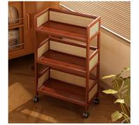 ThreeTier Wooden Storage Rack Cart with Silent Swivel Casters Brakes ThreeSided Guardrails and Rounded Edges for Home Organization and Easy Mobility