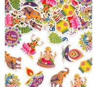 Threetols 100PCS Diwali Confetti for Table, Colorful Festival of Light Diwali Decorations for Home Hindu Peacock Elephant Lamp Crafts Table Decor Supplies Deepavali Decor