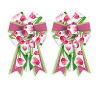 Threetols 2 Pack Floral Wreath Bows, Pink Tulip Bows for Wreath Colorful Flower Decoration Bows for Indoor Outdoor Home Garden Party DIY Craft Wreath Bow Decor