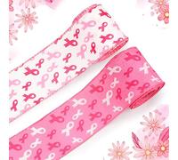Threetols 2 Rolls 10 Yards Breast Cancer Awareness Wired Edge Ribbons, 2.5inch Pink White Awareness Ribbon, Breast Cancer Ribbon for Breast Cancer Awareness Women Activities Wreath Bow Decor