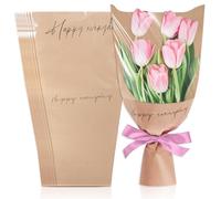 Threetols 20pcs Flower Bags for Bouquets, Kraft Flower Wrapping Bags Paper Floral Packing Sleeves Bouquet Bag for Birthday Wedding Mother's Day Father's Day Graduation Gift Florist Wrap Supply(natural
