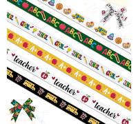 Threetols 6 Rolls 18 Yards Back to School Ribbons, 3/8" School Day Grosgrain Black Green Yellow White Apple Pencil ABC Bus Gift Wrapping Ribbon for Teacher Kindergarten Party Supply