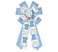 Threetols Baby Shower Wreath Bows, Blue White Stripe Bows for Wreath Baby Blue Decorative Bows for Front Welcome Home Shower Ornaments Hanging Wreath Bow for Indoor Outdoor Decor