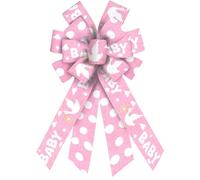 Threetols Baby Shower Wreath Bows, Pink Dot Bows for Wreath Baby Girl Pink Decorative Bows for Front Welcome Home Shower Ornaments Hanging Wreath Bow for Indoor Outdoor Decor