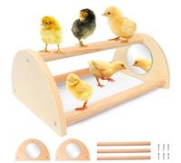 Threetols Chick Perch with Mirror, Strong Chick Jungle Gym Roosting Bar, Wooden Pine Chicken Prevent Rotation Design Perch Easy to Assemble and Clean Fun Toys for Chicken