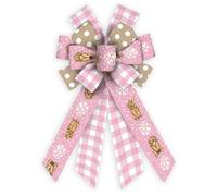 Threetols Easter Wreath Bows, Pink White Buffalo Plaid Bows for Wreath Easter Bunny Decorative Bows for Front Spring Flower Dot Easter Ornaments Hanging Wreath Bow for Indoor Outdoor Decor