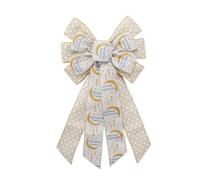 Threetols Large Eid Ramadan Mubarak Wreath Bow, Islamic Muslim Mosque Bows for Wreath White Mesh Moon Burlap Wreath Bows for Front Door Tree Bow for Home Door Wall Decor Ramadan Party