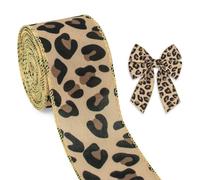 Threetols Leopard Print Wired Edge Ribbons 2.5" 10 Yards Natural Cheetah Brown Decor Wrapping Ribbon Animal Print Burlap Fabric Craft Ribbon for Christmas Holiday DIY Craft Wreath Bow Decor