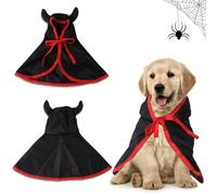 Threetols Pet Vampire Cloak Cape Costume Clothes, Adjustable Black Red Pets Devil Accessories Outfit Decor Cowl for Small Cats Dogs Animals Halloween Party Pets Cosplay
