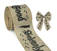 Threetols Wizard Wired Edge Ribbons 2.5" 10 Yards Brown Magic Decor Wrapping Ribbon I Solemnly Swear That I am Up to No Good Burlap Fabric Craft Ribbon for Holiday DIY Craft Wreath Bow Decor