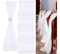 Threlaco 24 Pcs Wedding Pew Bows Wedding Aisle Decorations 31.5 Inch White Tutu Bow Tulle Wedding Decor Chair Bows for Church Bridal Shower (Silver)