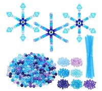 Threlaco 6 Sets Christmas Beaded Pipe Cleaner Snowflakes Crafts Winter Bule Snowflakes Ornament Kit Xmas Mix Pony Beads Snowflakes for DIY Decorations Craft Making Supplies