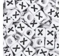 THRELE 300Pcs Square Letter Beads X - Black on White 6x6mm Acrylic Alphabet Beads with Large 3mm Hole for Friendship Bracelets, Jewelry Making, Monograms - Single Letter X Bulk Pack