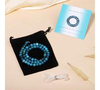 THRELE Stone Beads, 60pcs Blue Apatite, 6mm Beads for Jewelry Making, Bracelets, with Gift Bag, Elastic String & Size Card