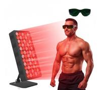 Threnthos Red Light Panel with 60 Pcs Dual Chips LEDs, 660 Red Light & 850 Near-Infrared for Face and Body Wellness, 10/20/30min Timer, Adjustable Stand & 5 Brightness for Home Office & Gym (Black)