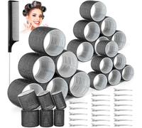 Thrilez 39PCS Hair Curlers Rollers with Clips Black Hair Roller with 3 Sizes 64mm 44mm 33mm, Jumbo Roller with 12PCS Duckbill Clips Hair Rollers for Long Medium Short Thick Fine Volume Bangs