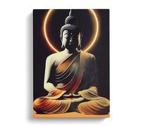 Thrilling Buddha Black, Peach, Peach Canvas Print | Gallery Wrapped 30mm Frame Wall Art | 30x20 inches | Ready to Hang | Contemporary Still Life Picture | Living Room Bedroom Lounge Office