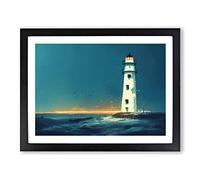 Thrilling Lighthouse Sunrise H1022 Framed Print for Living Room Bedroom Home Office Décor, Wall Art Picture Ready to Hang, Black A4 Frame (34 x 25 cm)