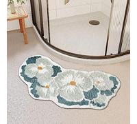 THRILRUG 40''x19'' Green Flower Shaped Curved Bath Rug,Non-Slip Corner Shower Mats Water Absorbent Bathroom Mat,Cute Floral Bathtub Rug Kitchen Plush Fun Bathroom Rugs Machine Washable