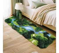 THRILRUG 61×183cm Moss Hallway Runner Rug,Shag Carpet Leaf Bedroom Rugs Non Slip Bath Mat Laundry Rug Runner,Ultra Soft WashablePlant Leaves Shaped Kids Bedside Dorm Rug for Bedroom,Living Room Green