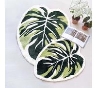 THRILRUG 70×92cm Monstera Leaf Area Tufted Rugs Non Slip Bath Mat Tufted Rug,Ultra Soft Washable Children Play Plant Leaves Shaped Kids Pets Floor Mat Carpet for Bedroom,Living Room Green