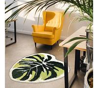 THRILRUG Monstera Leaf Area Rugs Non Slip Bath Mat Tufted Rug,Ultra Soft Washable Children Play Plant Leaves Shaped Kids Pets Floor Mat Carpet for Bedroom,Living Room Green (110×144cm)
