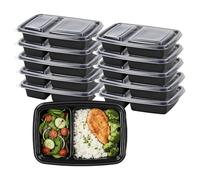 Thrink 10 Pack Meal Prep Containers with Dual Compartments | Reusable BPA-Free Food Storage Boxes with Airtight Lids | Freezer Safe, Microwaveable Plastic Containers for Portion Control (Black)
