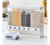 Thrink 10kg Wall Mounted Plastic Rice Dispenser with 6 portions | Rotatable Dry Food Fruit Transparent Storage Container Box Tank for Home Kitchen