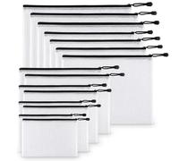 Thrink 16 Pack Clear Mesh Zipper Pouch Bags, Multi Size Document File Organiser Bags with Zip Closure for Stationery, Receipts, Travel Accessories, Office, School and Home Storage