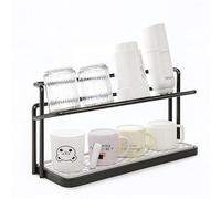 Thrink 2-Tier Bottle Drying Rack & Cup Storage Stand - Black Steel Mug Holder with Removable Drip Tray - Space-Saving Organiser for Kitchen Counter, Coffee Mugs, Tumblers, Jugs & Glassware (Black)