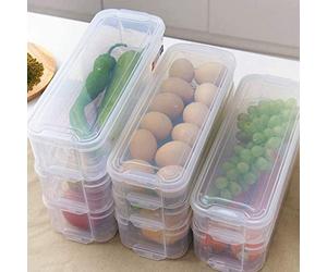 Thrink 3 Layer Fridge Freezer Storage Box | Kitchen Cabinet Organizer | Stackable Boxes with Lids | clear in design | Slimline Design | 1 Deeper Box 8 x 30 x 11.5cm and 2 Shallow Box 6 x 30 x 11.5cm