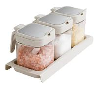 Thrink 3-Piece Glass Seasoning Jar Set with Flip-Top Lids & Spoons | Heat-Resistant Spice Containers for Sugar, Salt, Seeds, Grains & Herbs | Stylish Kitchen Seasoning Box Organizer