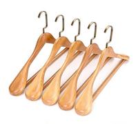 Thrink 45cm Wide Shoulder 5 Pack Wooden Coat Hangers for Suits & Jackets, Heavy Duty Natural Wood Hanger with Non Slip Rubber Trouser Bar and 360 Degree Swivel Chrome Hook, Natural