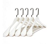 Thrink 45cm Wide Shoulder 5 Pack Wooden Coat Hangers for Suits & Jackets, Heavy Duty Natural Wood Hanger with Non Slip Rubber Trouser Bar and 360 Degree Swivel Chrome Hook, White