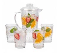 Thrink 5 Piece Bubble Design Plastic Drinkware Set, 2L Jug with Lid and 4 x 400ml Cups, Clear BPA Free Shatterproof Pitcher for Water, Juice, Lemonade, Smoothies, Cocktails and Family Meals